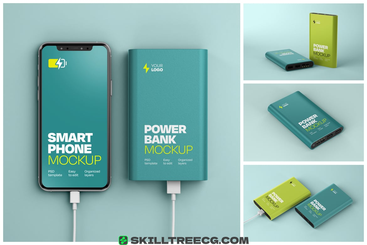 Glossy Power Bank Mockup Set（654399）-技能树